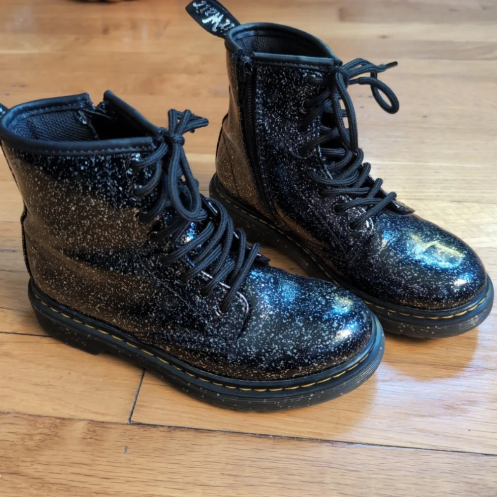 Dr. Martens Kids Black Glitter Combat Boots